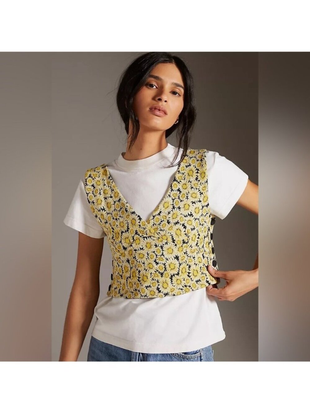 MAEVE ANTHROPOLOGIE daisy sunflower crop top XXS floral sleeveless v neck